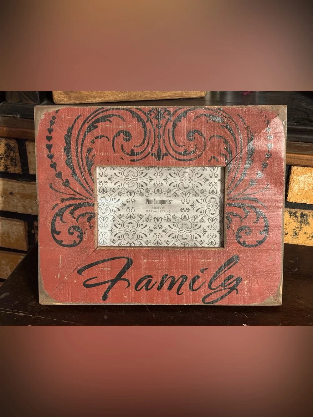 Pier 1 Red and Black 'Family' Decorative Photo Frame